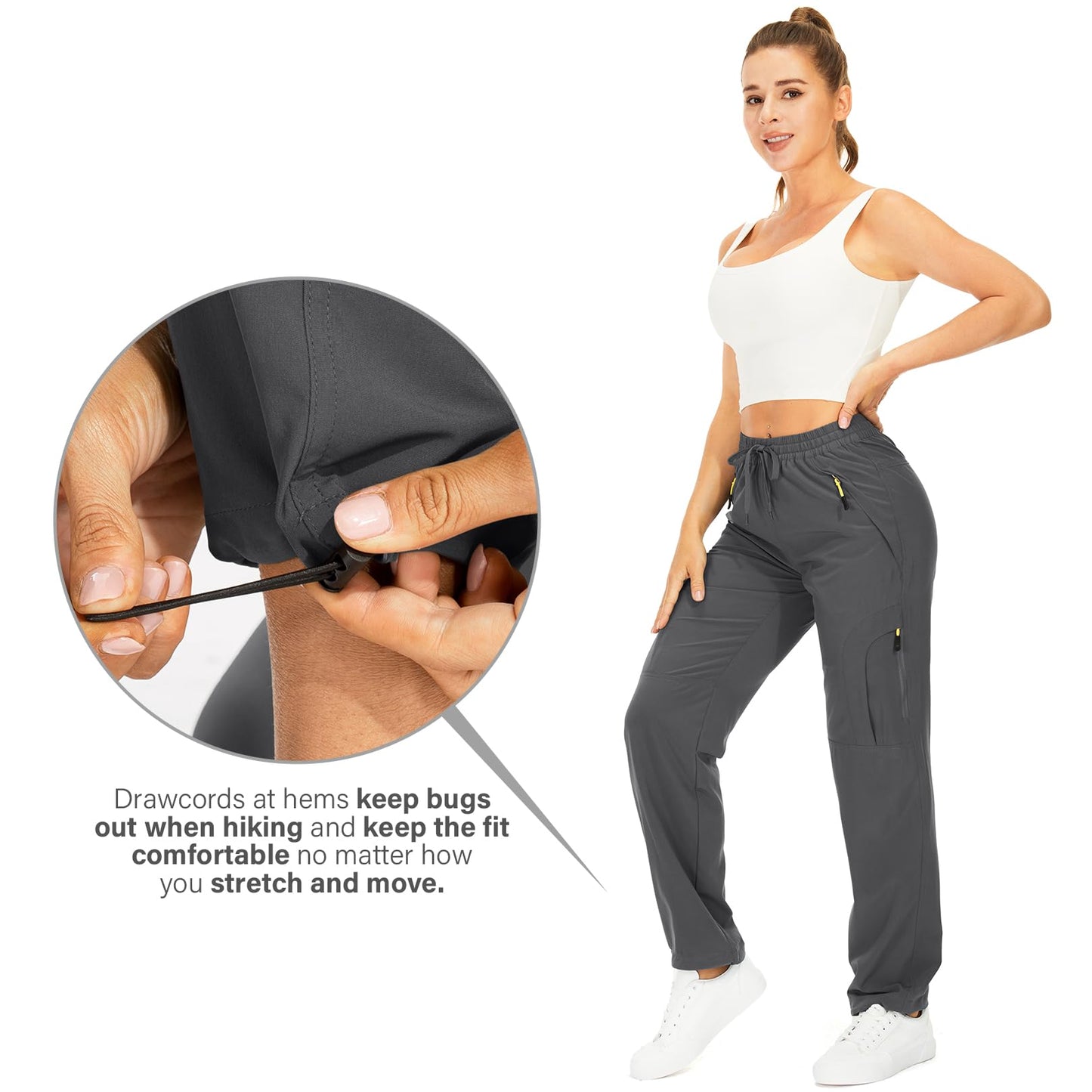 Womens Hiking Pants Quick Dry UPF 50 Lightweight Travel Golf Cargo Safari Pants Zipper Pockets,6608,Dark Grey,Petite S
