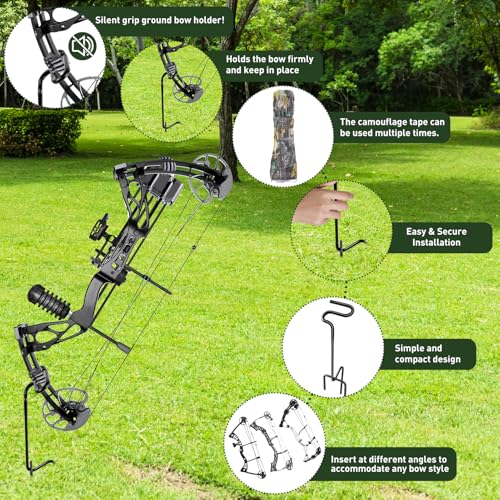 Ground Bow Holder Set with Camouflage Tape for Hunting and Archery