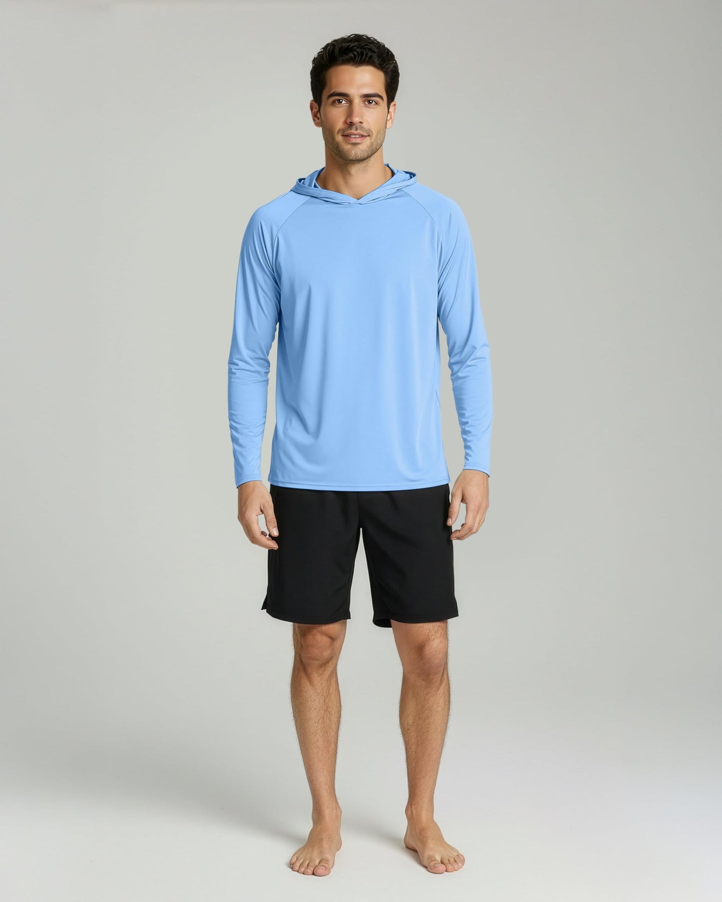 Real Essentials 3 Pack: Men's Long Sleeve Rash Guard Hoodie - SPF UV Sun Protection Workout Fishing Swim Shirts, Set 3, Large
