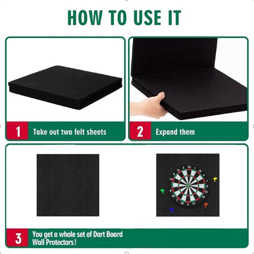 Hahafelt Dart Board Wall Protectors Dart Board Backing Felt Wall Tiles Cork Dartboard Backer Alternative Extended Length,Splicable Dartboard Backboard Surround(23.6" H X 23.6" W X 0.35")