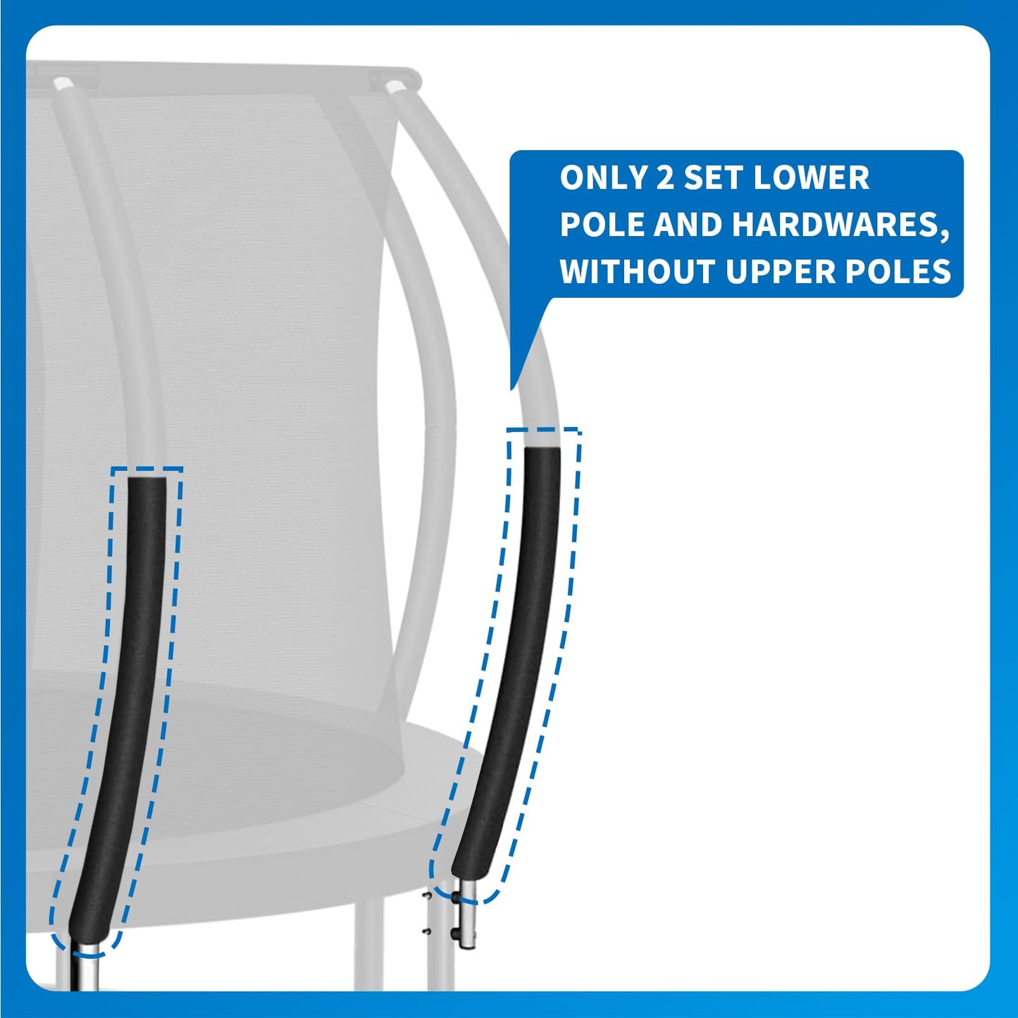 2 Sets Trampoline Curved Lower Enclosure Poles Fit for 12-16FT Trampoline Frame, Lower Net Pole Replacemnet with Foam Cover Padding, Hardwares-2 Style