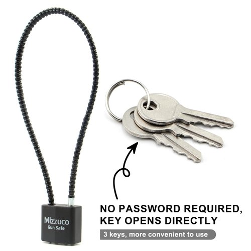 Mizzuco Cable Gun Locks with Keys Simple Operation 15" Compatible with Pistols, Handguns, Rifles, and Shotguns, Home and Storage for Firearm Locking and Safety 3PCS