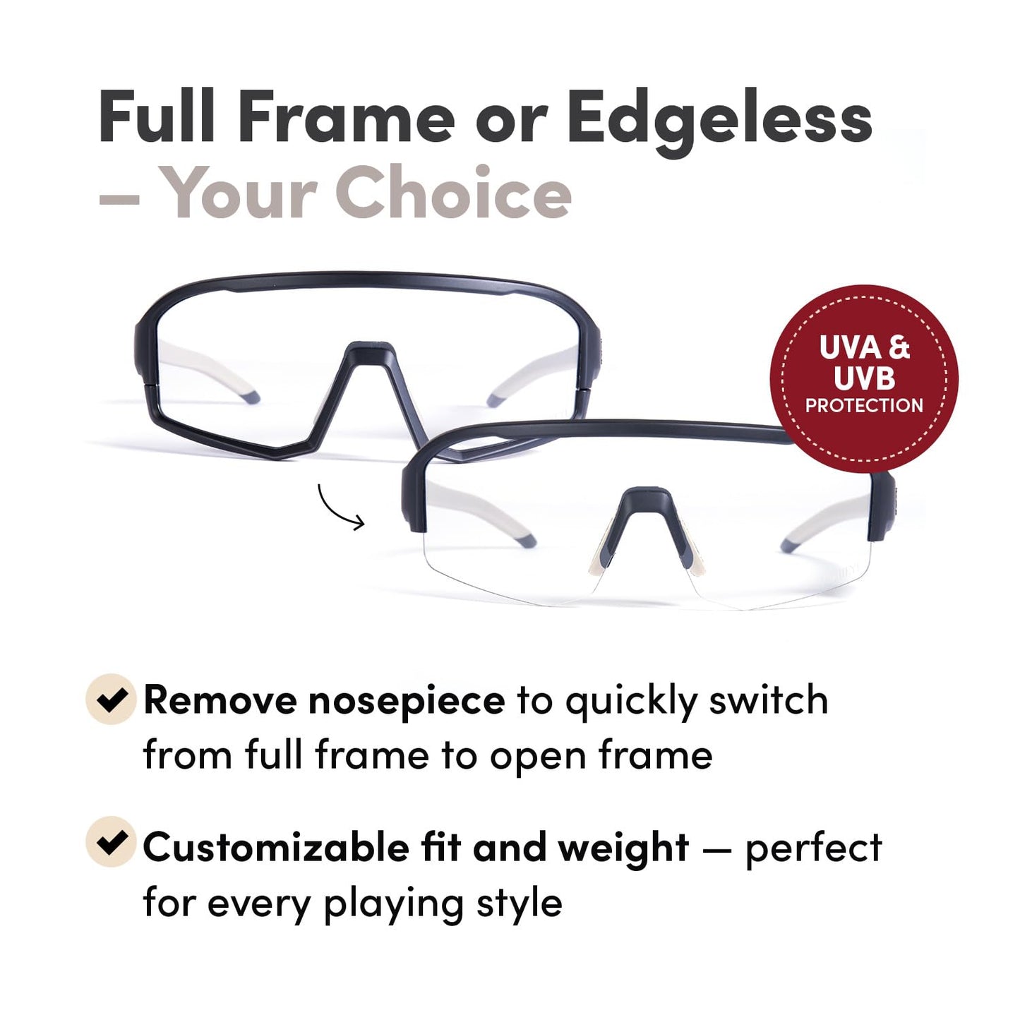 CRBN Pickleball - Pivot Pickleball Glasses for Men & Women - Eye Protection - Photochromic Lens Provides Sun & Impact Protection in All Conditions