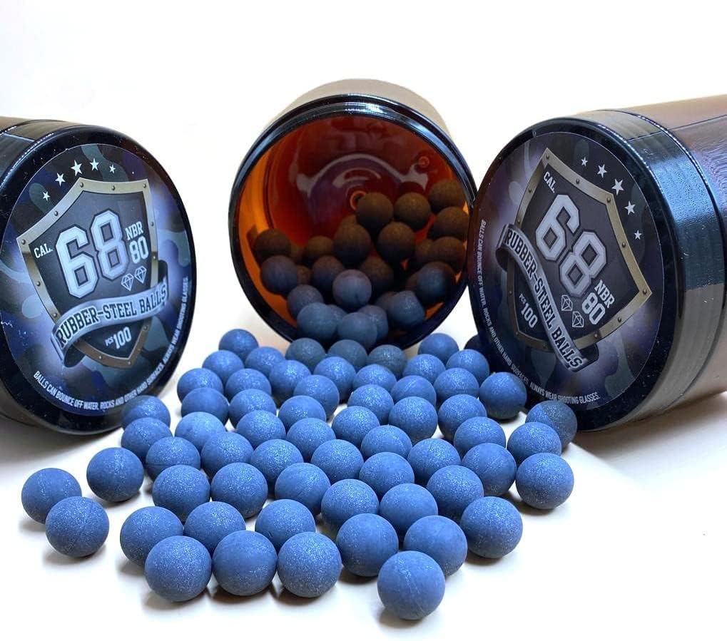 100 x Rubber Steel Balls in 68 Caliber - High Impact Heavy Resuable Paintballs for Target Practice, Training, Home and Self Defense in .68 Cal.