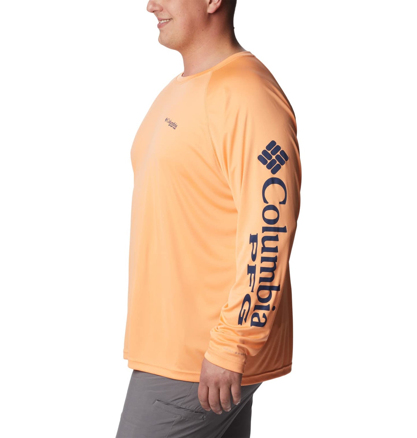 Columbia Men's Terminal Tackle Long Sleeve Shirt, Bright Nectar/Carbon Logo, 1X Big