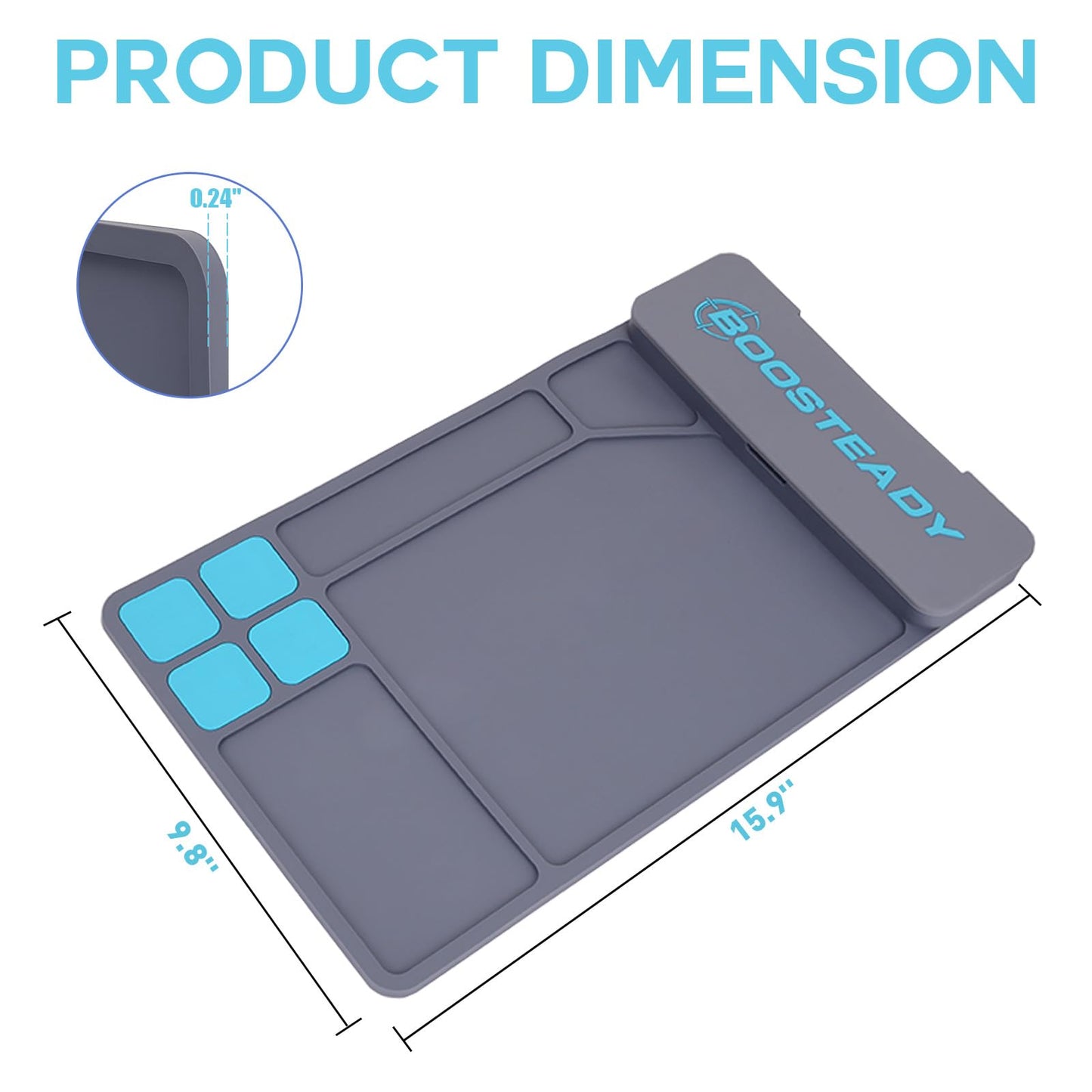 BOOSTEADY Gun Cleaning Mat, Pistol Mat, Anti-Slip Rubber Gun Mat, Magnetic Pistol Cleaning Pad with Integrated Box 15.9" x 9.8"（Gray）