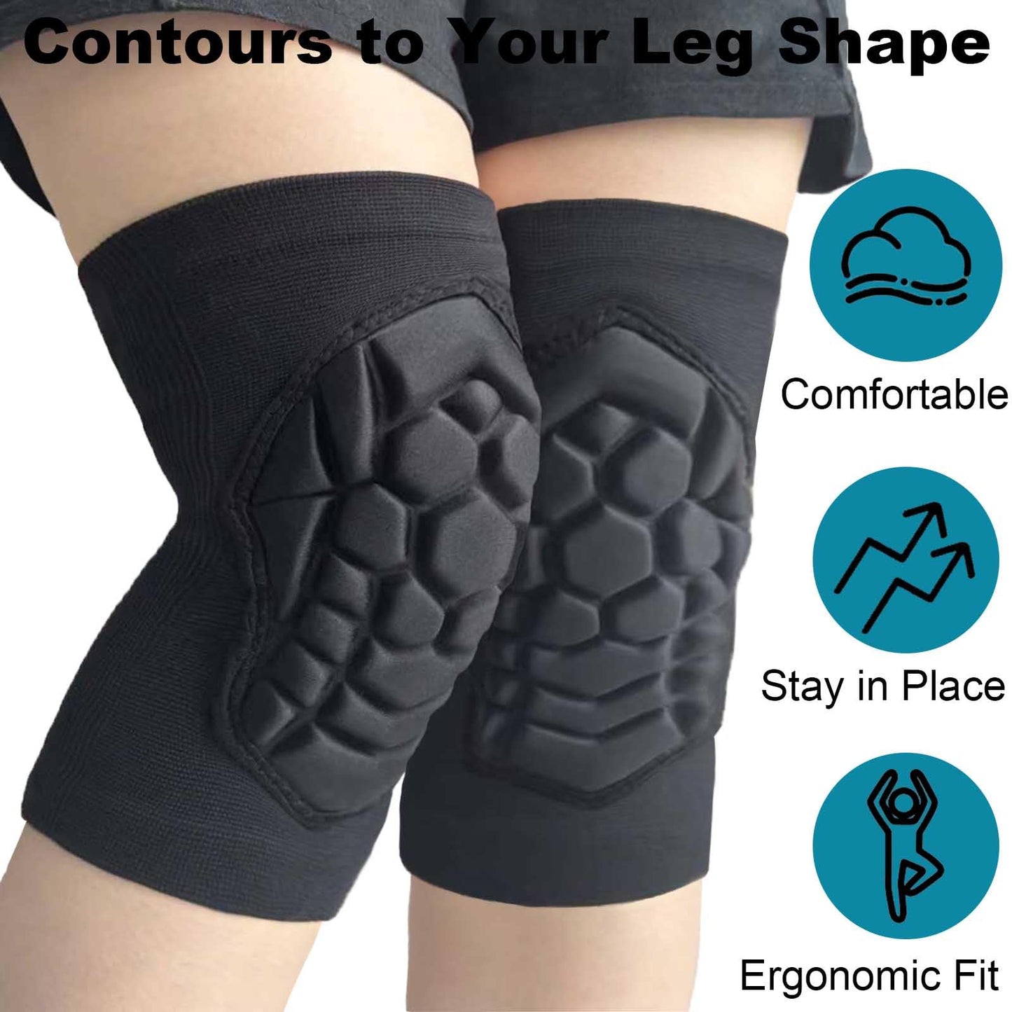 Men Women Knee Pads for Wrestling Volleyball Soccer, Flexible Lightweight Kneepads with Comfortable Foam Padding for Pole Dance Yoga Mountain Bike Skateboard, Youth Knee Pad for Sports & Work, Black M