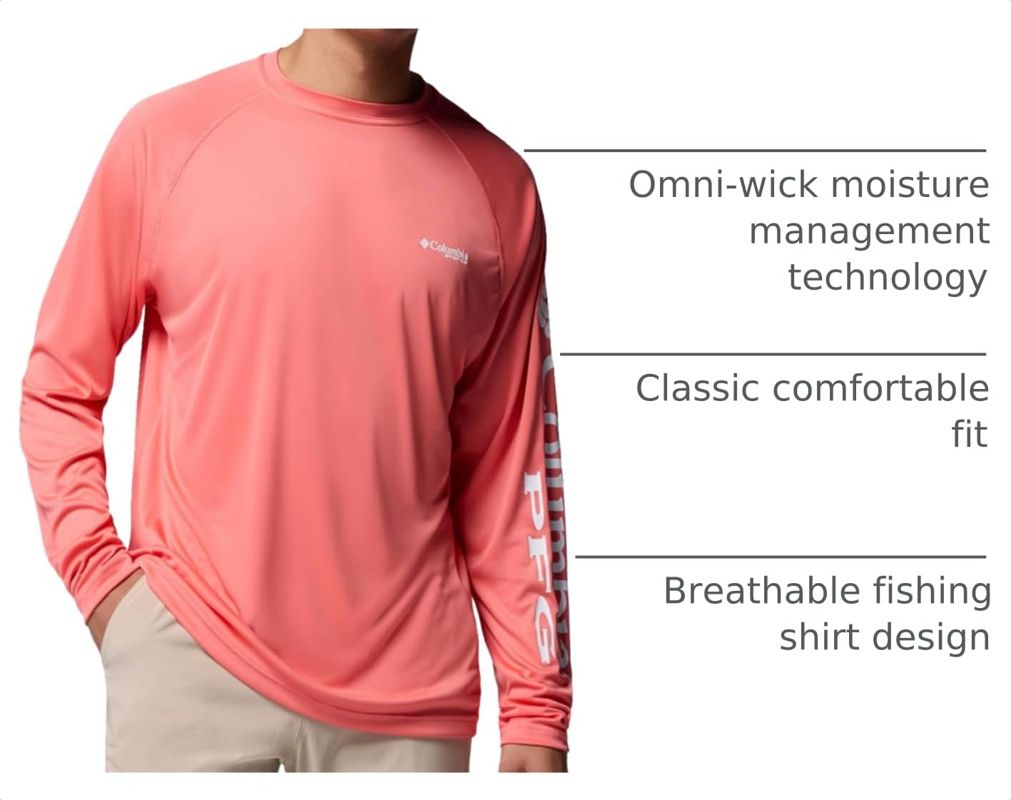 Columbia Men's PFG Terminal Tackle Long Sleeve Fishing Shirt, Melonade/White Logo, 2X