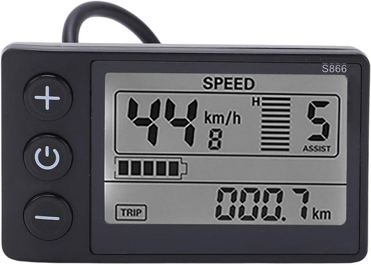 24V 36V 48V Electric Bicycle LCD Display, S866 Waterproof Electric LCD Display Control Panel Power Speed Meter for 22.2mm Electric Bike Handlebar E Bike Scooter Parts