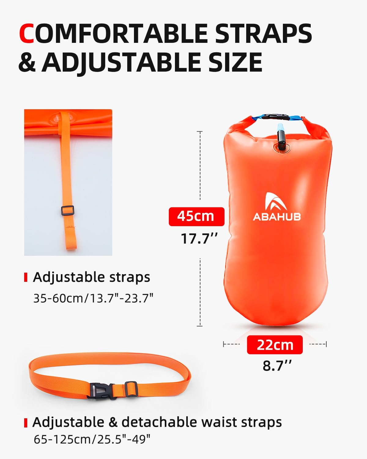 Abahub Swim Buoy Safety Tow Float Swim Bubble Achieve Be Bright, Be Seen, Be Safer for Open Water Swimmers and Triathletes During Outdoor Swimming High Visibility Buoy Orange 15L