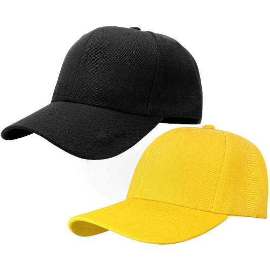 Falari Baseball Cap Adjustable Size for Running Workouts and Outdoor Activities All Seasons (2pk Black & Yellow)