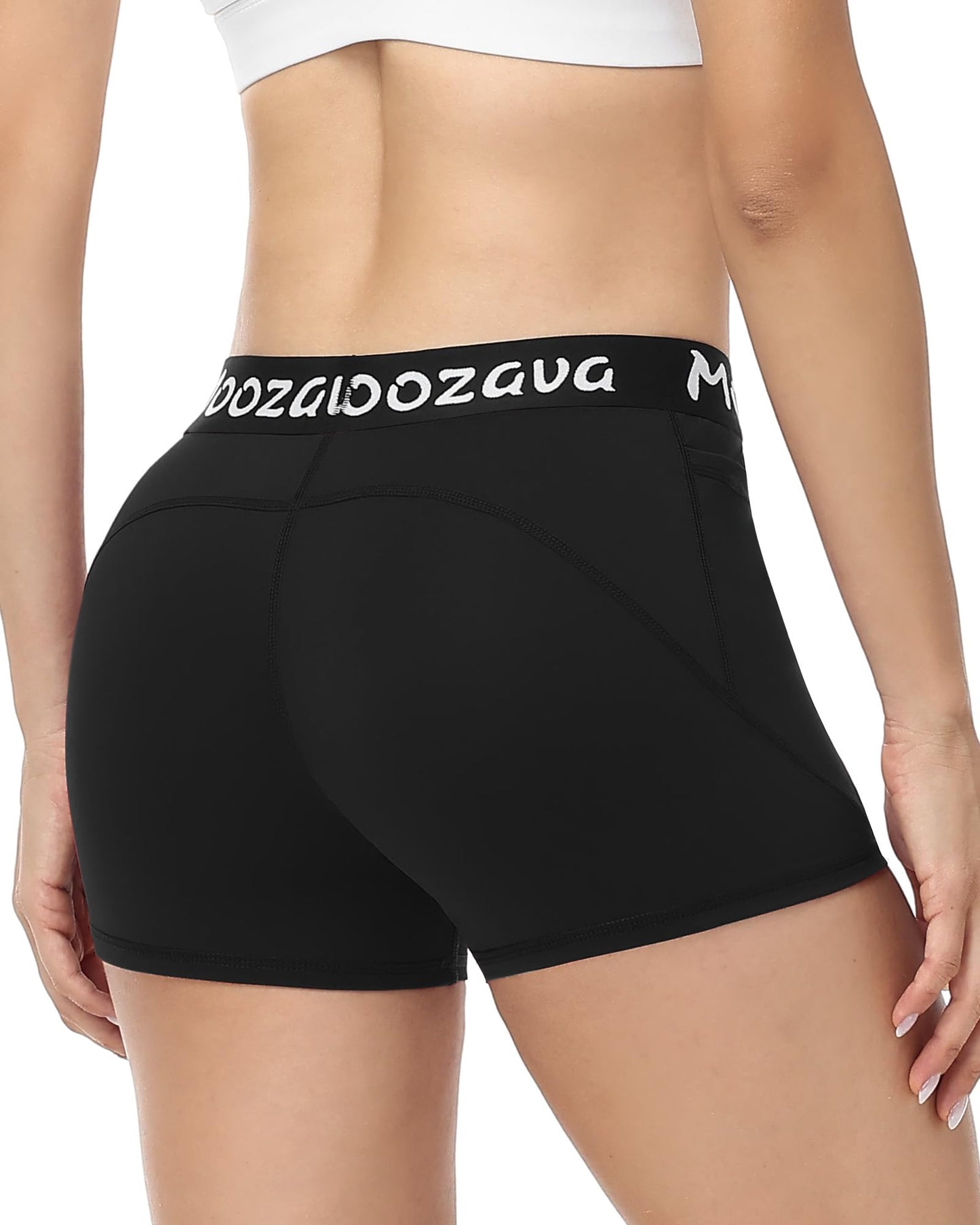 Moozava Womens Spandex Shorts Volleyball Biker Yoga Workout Gym Running Athletic Cheer Booty No Front Seam Compression with Pockets 3" Black S