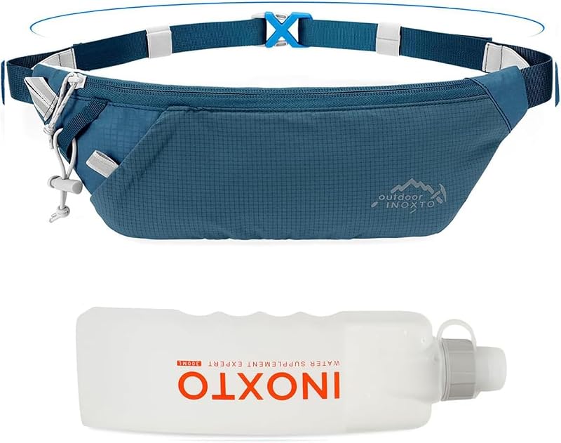 Inoxxo Slim Running Belt Fanny Pack with 300ml Water Bottle – Black (Dack Blue) for Men & Women