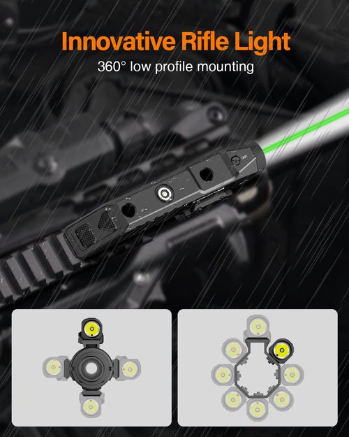 TOUGHSOUL Tactical Flashlight Green Laser Sight Combo, 1450 Lumen Picatinny Rail MLOK Mounted Rechargeable Rifle Flashlight (Green Laser)