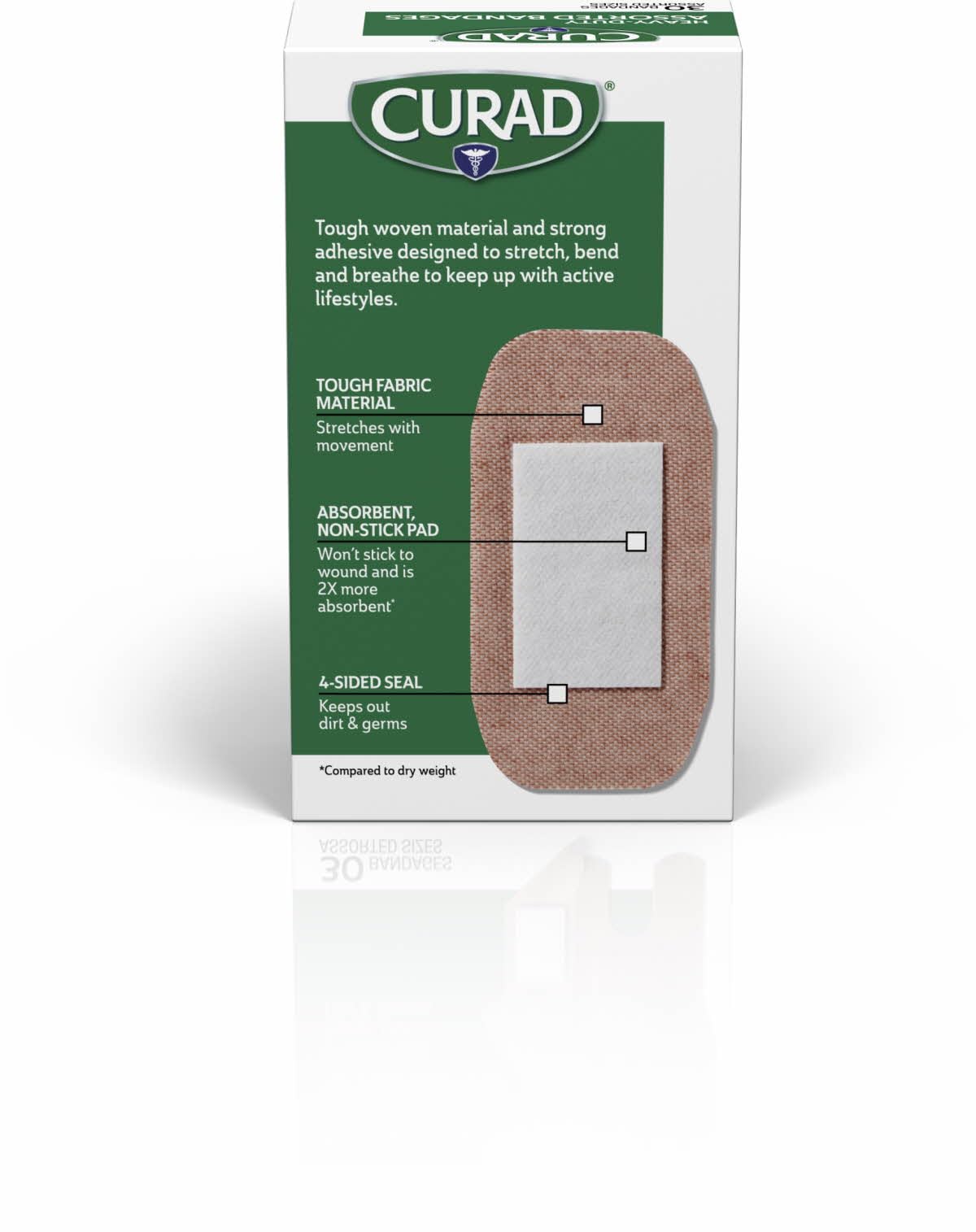 Curad Extra-Long Heavy-Duty Bandages, Assorted Sizes, 30 Count, 1 Box