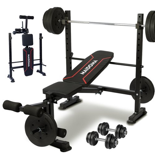 MAIDOMA Standard Weight Bench Set with Leg Extension and Leg Curl, Adjustable Bench Press Set with Squat Rack, Foldable Flat Incline Decline Workout Bench for Home Gym Full Body(US Stock)