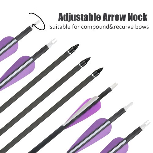 ARCTIRA Archery Hunting Arrows for Compound Bow 12 Pcs Carbon Arrows with Removable Arrowheads Adjustable Nocks for Recurve Bow for Adults Targeting 31 inch