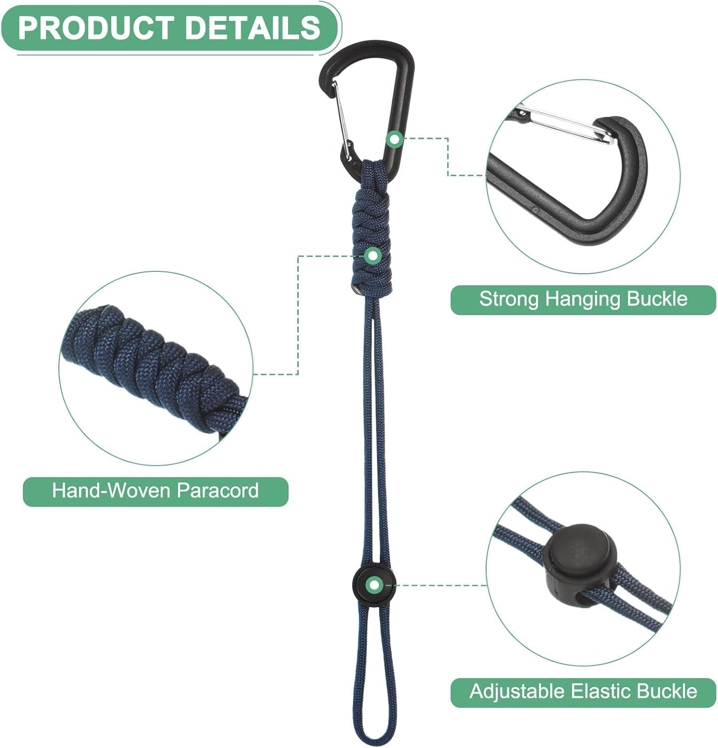 2-Pack Paracord Keychains with Clips, 10 Inch Braided Lanyard Strap D Ring Adjustable Buckle Backpack Accessories for Camping/Hiking/Fishing/Traveling/Outdoor [Dark Blue]