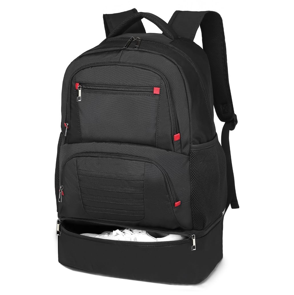 seyfocnia Gym Backpack for Men, Waterproof Sports Backpacks With Shoe Compartment Lightweight Workout Trainning Back Pack Casual Travel Daypack-Black
