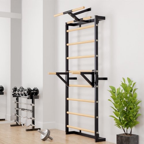Gsskny Adjustable Dip Bar Attachment for Swedish Ladder | Non-Slip Double-Bar Handles | Heavy Duty Parallel Bars | Quick-Install Dip Bars Height & Width Adjustable, 330lb Capacity