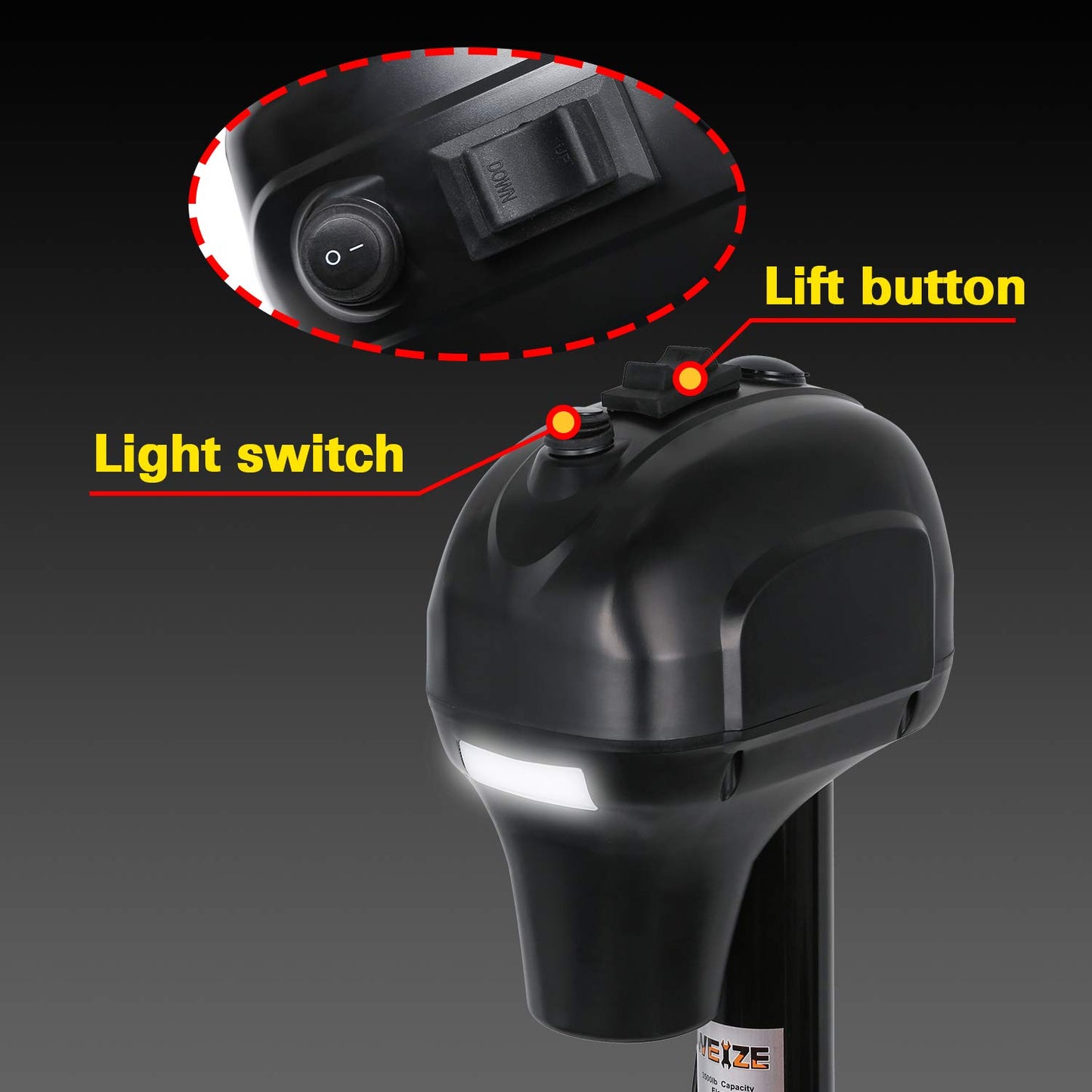 Weize Power Tongue Jack, 3500 Lb. Heavy Duty Electric Trailer Jack with Drop Leg, 23-5/8" Lift, 12V DC