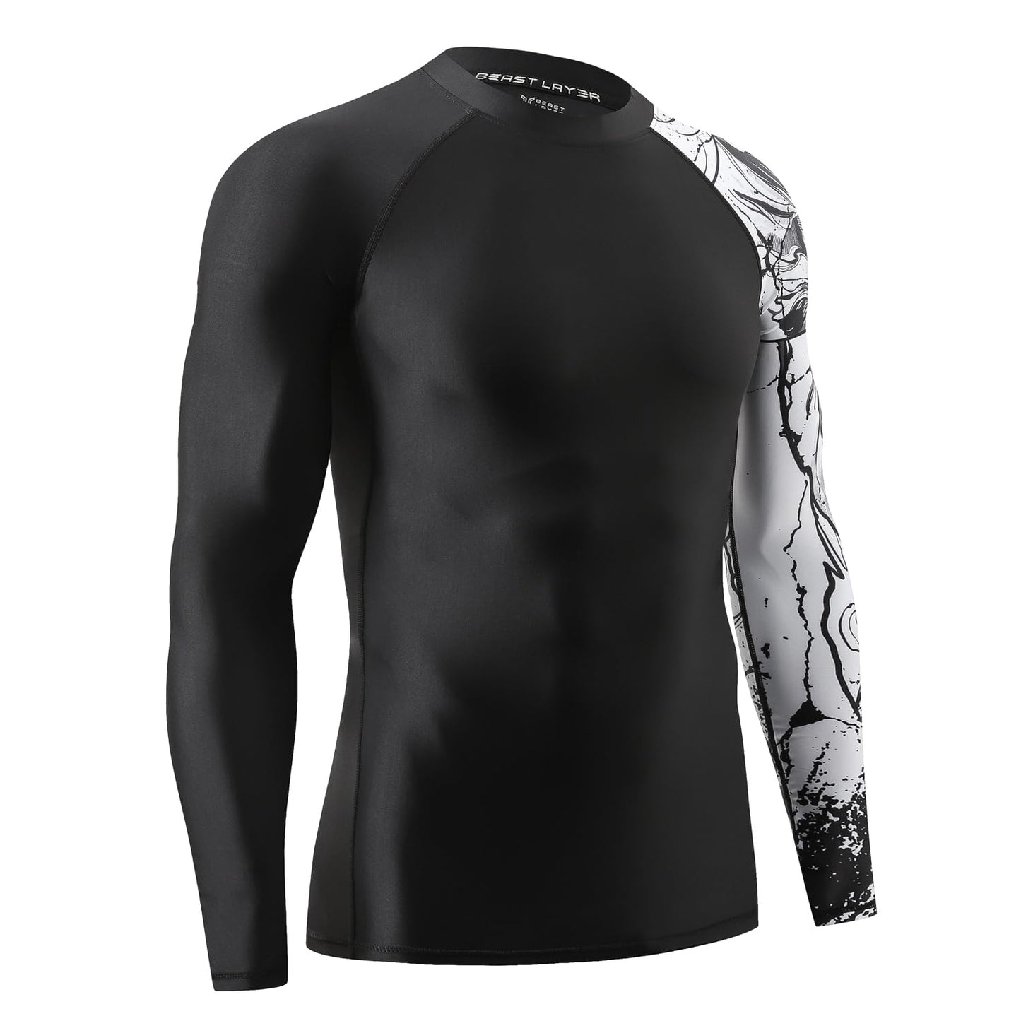 ADOREISM Long Sleeve Rash Guard for Men UPF 50+ Quick-Dry Compression Swim Shirt (Black Lion, 2XL)