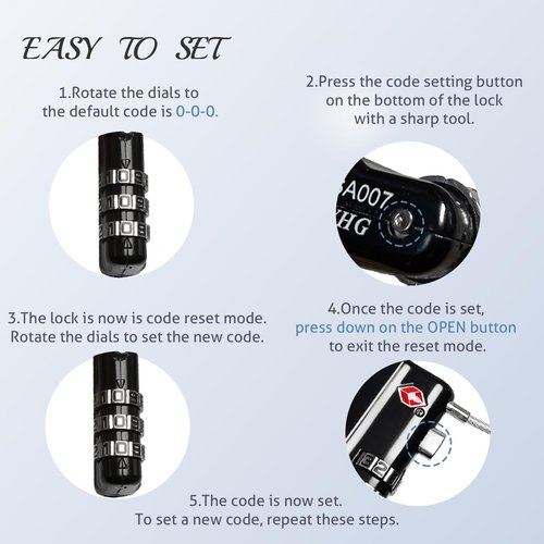 Zyauine Upgrade 2 Pack TSA Approved Gun Case Lock, TSA Locks for Gun Case, Durable Cut Resistant Cable Locks for Pistol Case TSA Approved Firearm Travel Case, Luggage Locker Revolver Rifles Camera