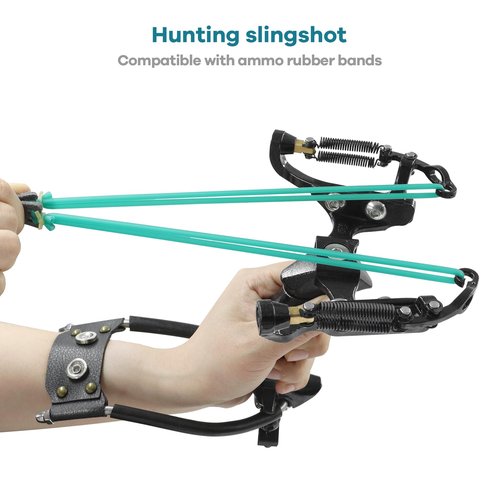 Slingshot Fishing Kit with Reel Wrist Support Fishing Slingshot Set with 3pcs Fishing Darts and 8 Pcs Rubber Bands Hunting Slingshot for Fishing
