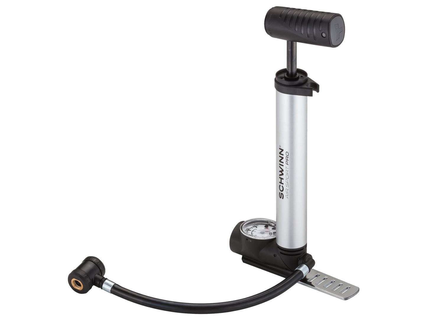 Schwinn Air Sport Pro Frame Pump, Black, Pressure Gauge, Portable, For Mountain, Cruiser and Electric Bikes, with Frame Mount Attachment, Dual Head for Schrader and Presta Valves, Manual Air Pump