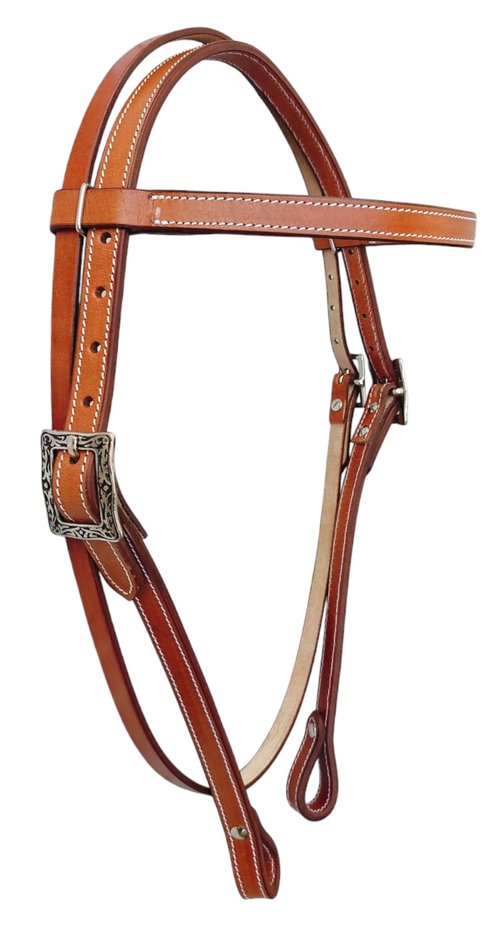 WEMBILS Western Leather Latigo Browband Headstall Double Stitched Brown Bridle for Horse, Equestrian Gifts for Horses (Tan)