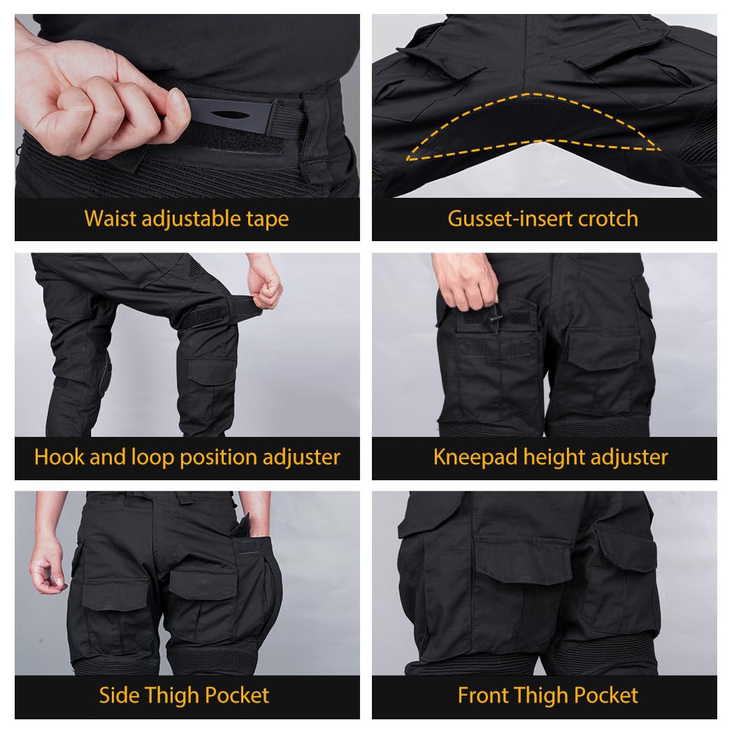 IDOGEAR Men's G3 Combat Pants with Knee Pads Multi Camouflage Trousers Airsoft Hunting Paintball Tactical Outdoor Pants (Black,32W x 32L)