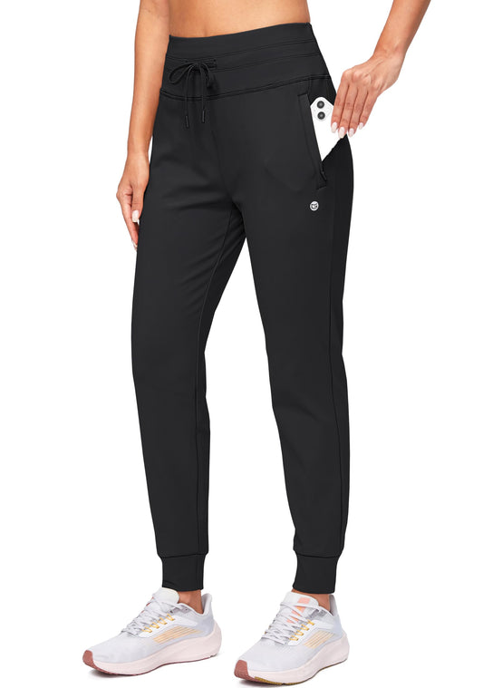 G Gradual Women's Fleece Lined Joggers High Waisted Water Resistant Thermal Winter Sweatpants Running Hiking Pockets(Black, M)