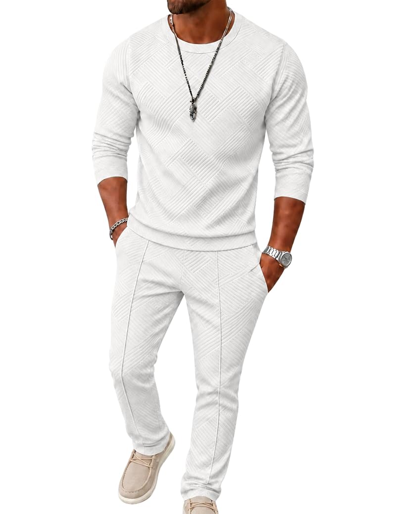 Men's 2-Piece Sweatset - Long Sleeve Sweatshirt & Joggers, All White - Large (Variation of THIS listing)