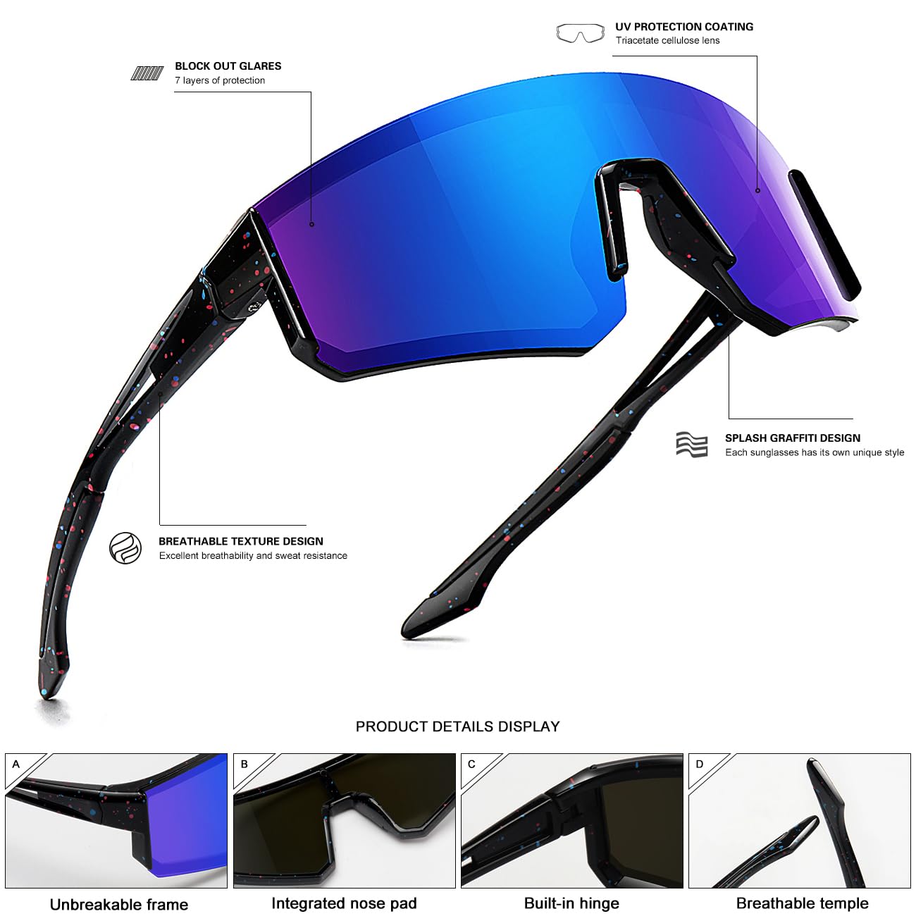 SEKKAF Youth Baseball Sunglasses for Boys Girls Age 6-12 Softball Cycling Sports Sunglasses for Kids Lightweight Frame