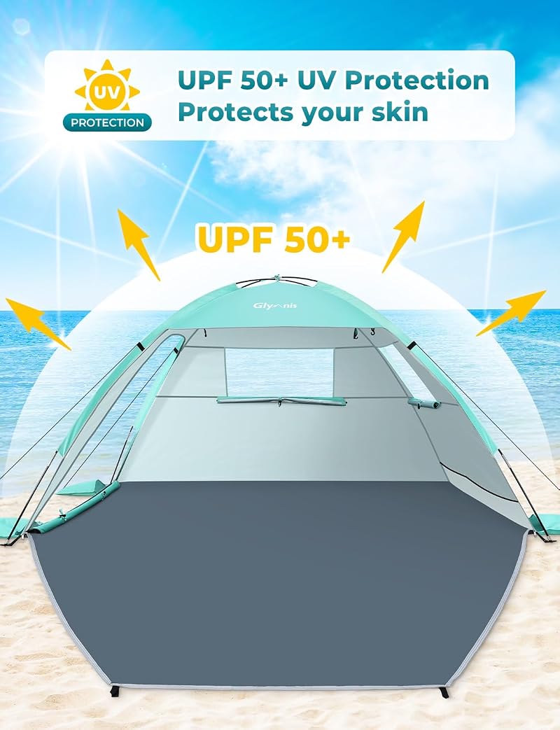 Glymnis 3 Person Beach Tent Sun Shelter UPF 50+ Easy Setup Green Variation: Green+3 Person