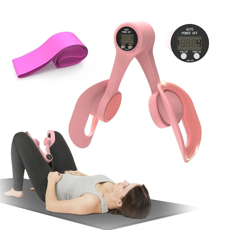 Thigh Trainer with LED Display - Pelvic Floor & Inner Thigh Exerciser (Pink) - 20lb Band