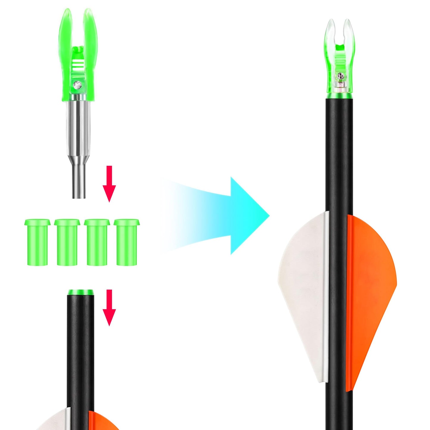 ACDSHOT 6PCS X Lighted Nocks for Arrows with .204 .233 .244 .246 Inside Diameter with H, S, GT Bushings LED Light up Knocks