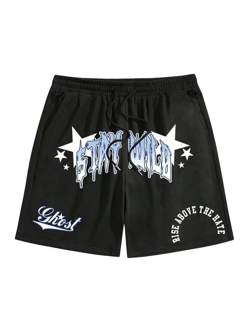 SHENHE Men’s Graphics Shorts Black Star Medium – Tie-Dye Drawstring Athletic Short