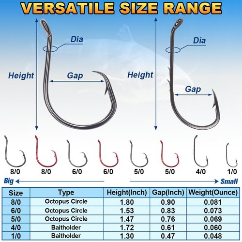 Catfish Hook Set Offset Octopus Circle & Baitholder Hooks 100-Pack Assorted Sizes 8/0 to 2/0 –Fishing Accessories (Catfish Hook Set -100 Pack Assorted)