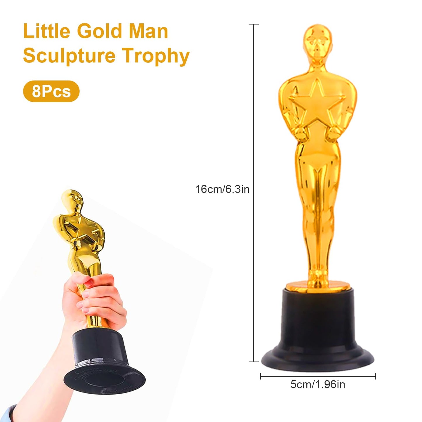 inheming 8 PCS Golden Award Trophies, 6 inch Small Gold Statues Trophies, Winner Trophy for Birthday Parties, Celebrations, Anniversaries, Giveaways, Sports Awards, Competition