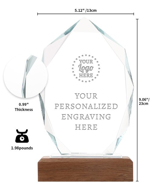 ZALHIN Personalized Crystal Trophy Award with Solid Wood Base - Custom Engraved Plaques for Employee Recognition, Sports Trophies, Thanks Gifts (Treelike)