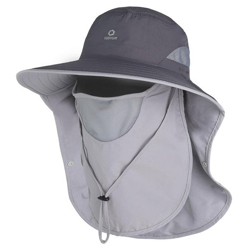 yuzhiyuan Sun Hat UPF 50+, Wide Brim & Face Neck Flap Fishing Hat for Men Women, Summer Outdoor Hat Adjustable, UV Protection Hat Sweat-Wicking Band & Windproof Design Dark Gray