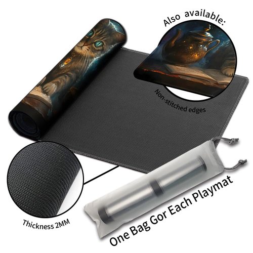 Playmat for MTG (Stitched) Size 24x14 inches, Including Storage playmat Bag - Very Suitable for Amateur Enthusiasts TCG MTG playmat and Card Areas(Researching Cats-No Zone)