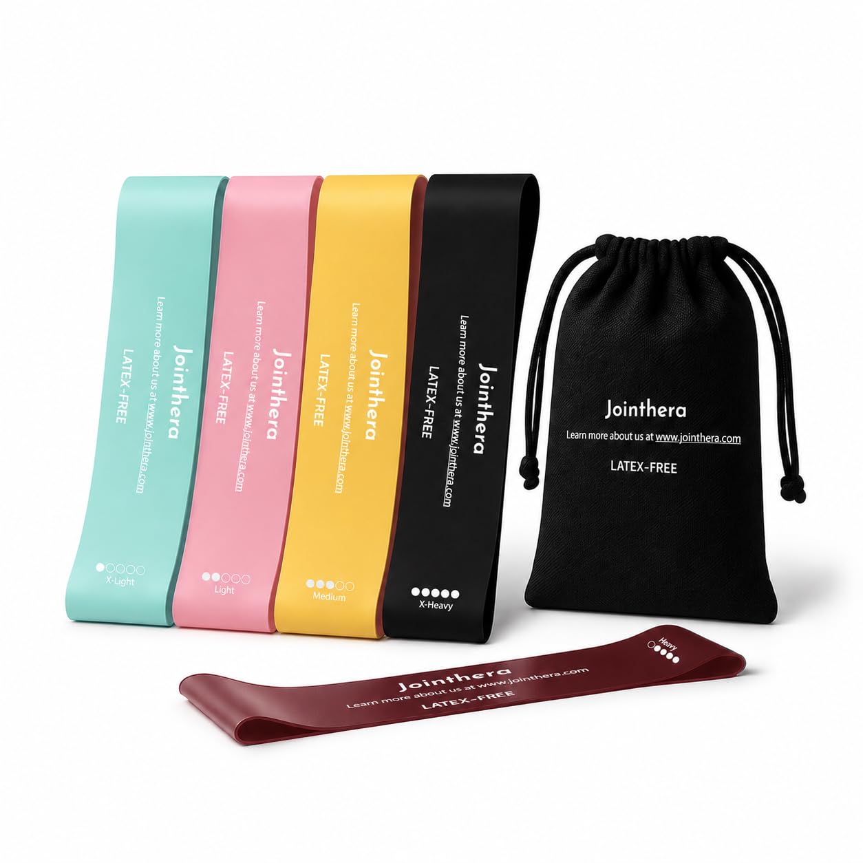 JOINTHERA Premium Latex Free Resistance Bands for Working Out - Set of 5 + Carrying Bag | Non Latex Mini Loop Workout Bands Resistance for Women and Men | Physical Therapy, Legs Exercise and Pilates