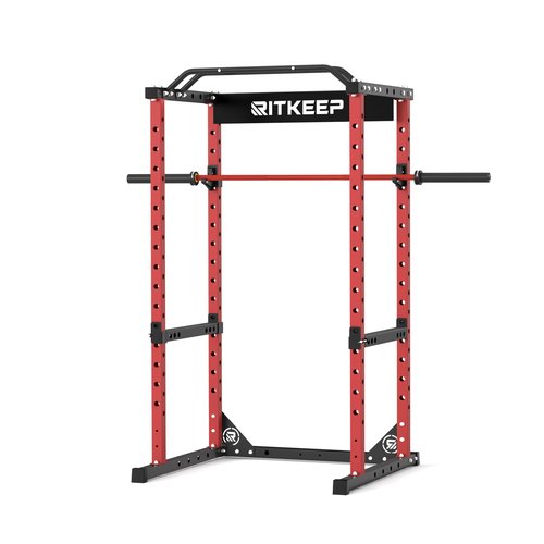 RitKeep RMAX 2250 Multi-Functional Power Rack - 1200lb Capacity Squat Rack for Home Gym with Multi-Grip Pull-Up Bar, J-Hooks, and Safety Bars (Red(red barbell）, 700LB barbell)