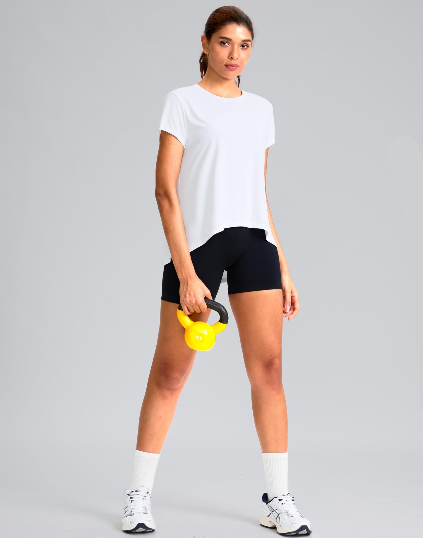SANTINY Short Sleeve Workout Tops for Women Loose Yoga T-Shirts Sun Protection Breathable Running Athletic Tee Shirts (White_XL)