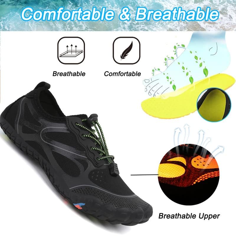 Water Shoes for Men and Women Quick Dry Aqua Barefoot Shoes Black Blue 11 Women / 10 Men