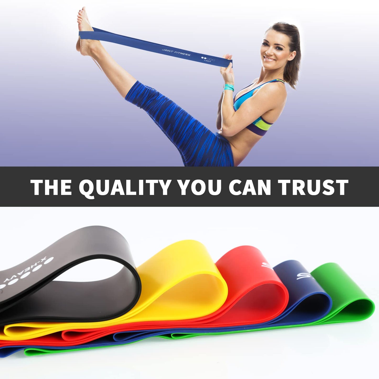 Joint Fitness Latex Resistance Bands with Instruction Guide and Carry Bag, Set of 5, Exercise Loop for Home Gym, Yoga Exercise, Strength Training,Physical Therapy