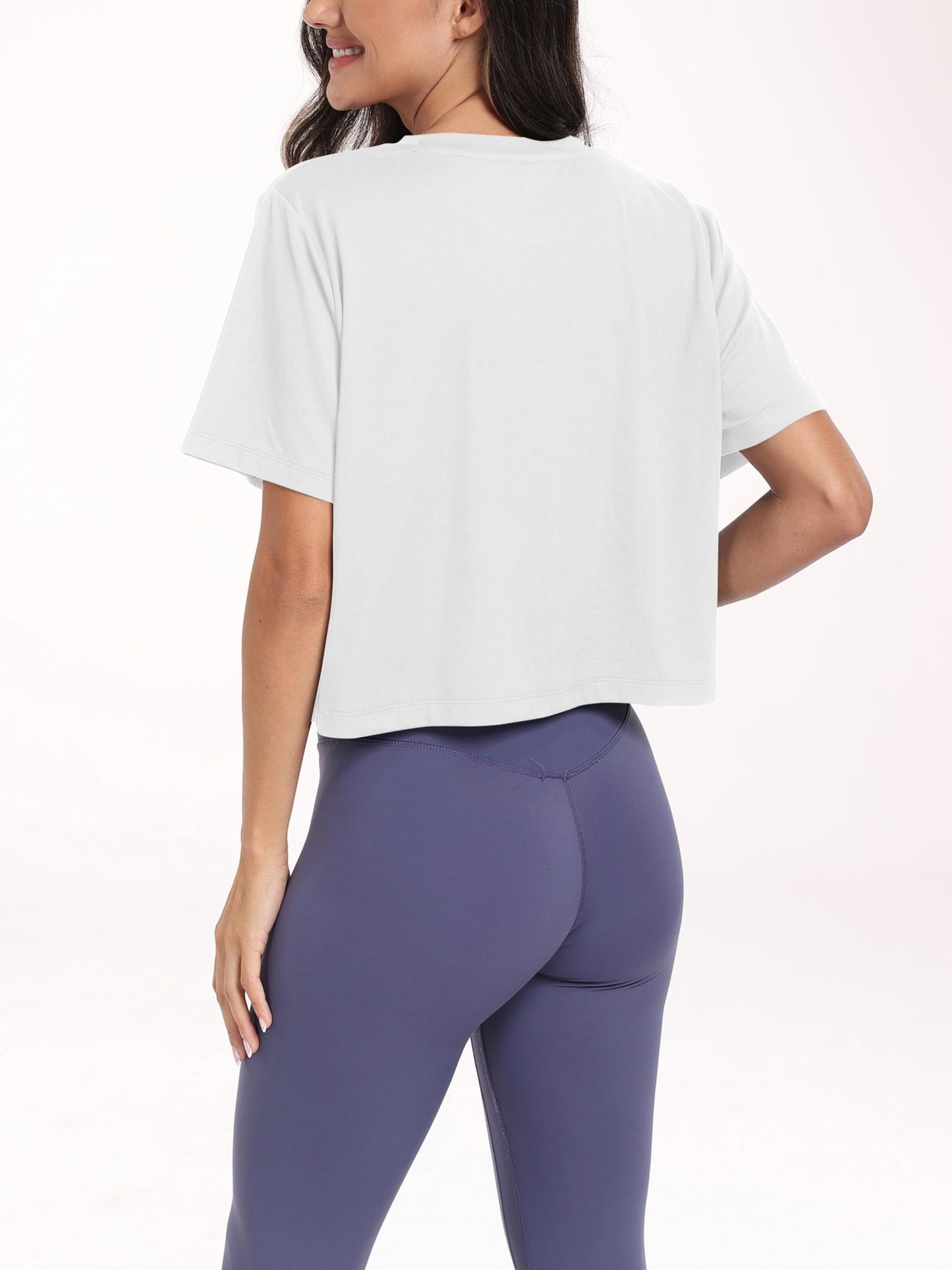 KevaMolly White Workout Crop Tops for Women Loose Fit UPF50+ Breathable Yoga T Shirts Running Athletic Cropped Workout Tops S