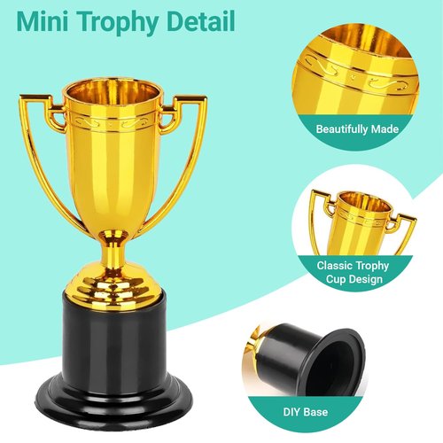 Mini Gold Trophy Awards (6-Pack) - 4" Plastic Trophies for Kids Party Favors, Sports Competitions, Preschool, Kindergarten Graduation, Elementary School Awards & Recognition Ceremonies Party Gifts